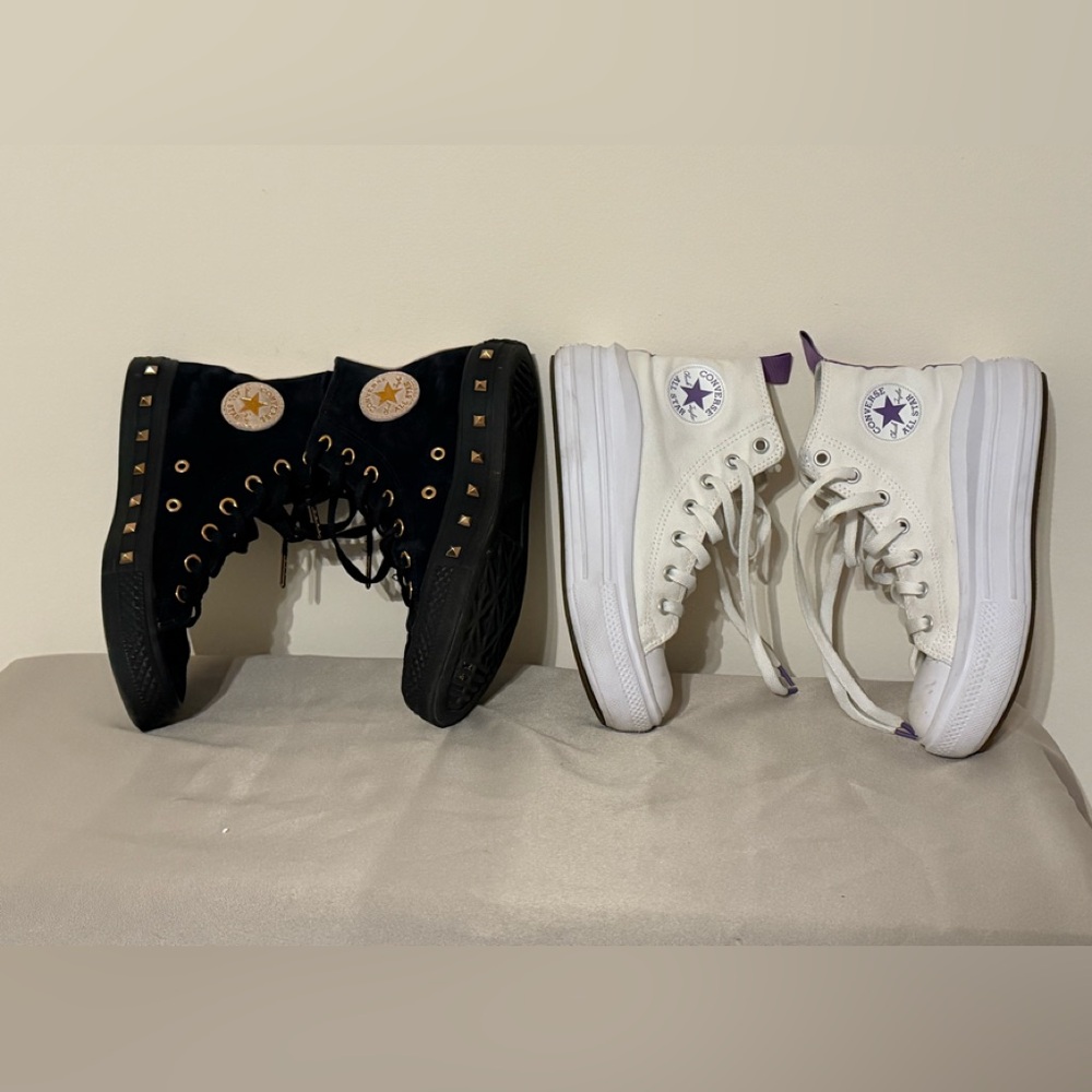 (2) Converse Black w/studs & White Unisex Kids 3:W6/M4 Final Price